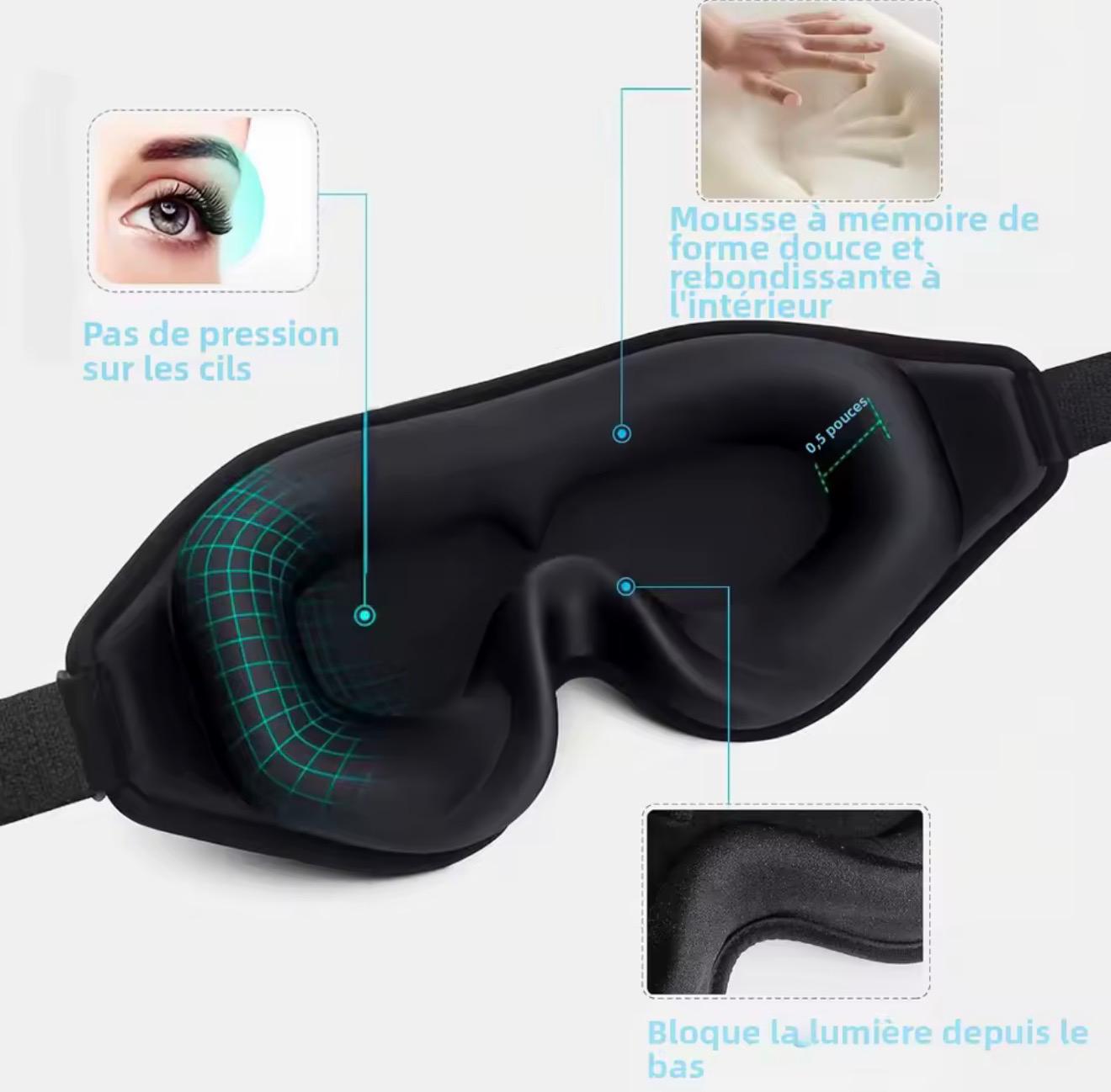 LUMIRISE Nuit — Masque de Sommeil 3D Anti-Lumière + Bouchons Anti-Bruit Offerts